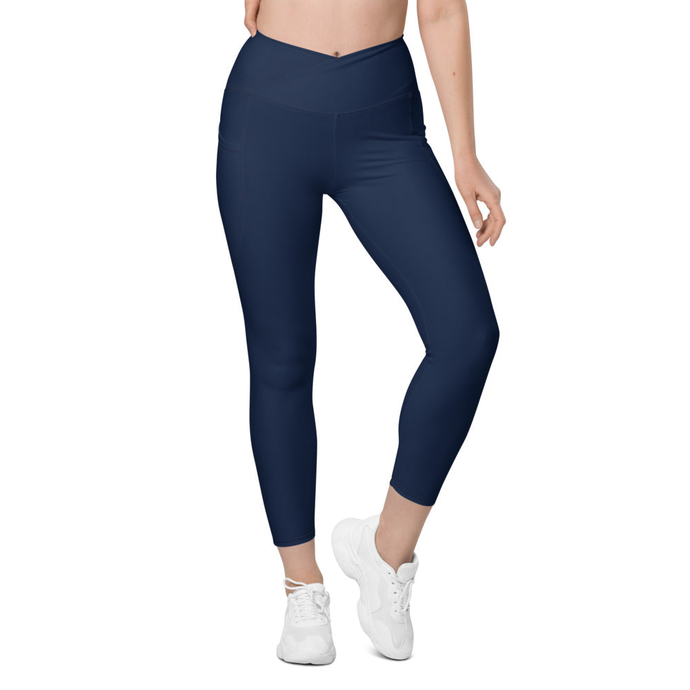 Navy Crossover Leggings with Pockets