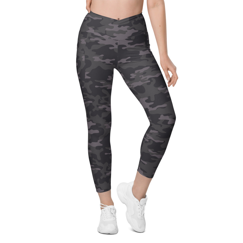 Dark Camo Crossover Leggings with Pockets