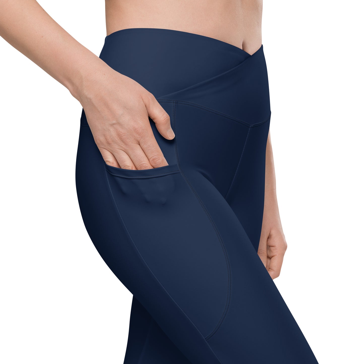 Navy Crossover Leggings with Pockets