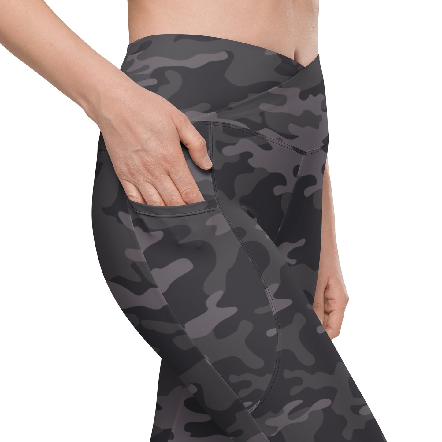 Dark Camo Crossover Leggings with Pockets