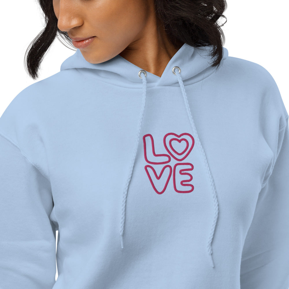 Eco-Conscious Love Embroidered Fleece Hoodie