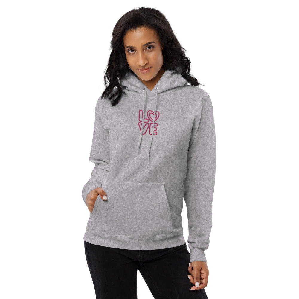Eco-Conscious Love Embroidered Fleece Hoodie