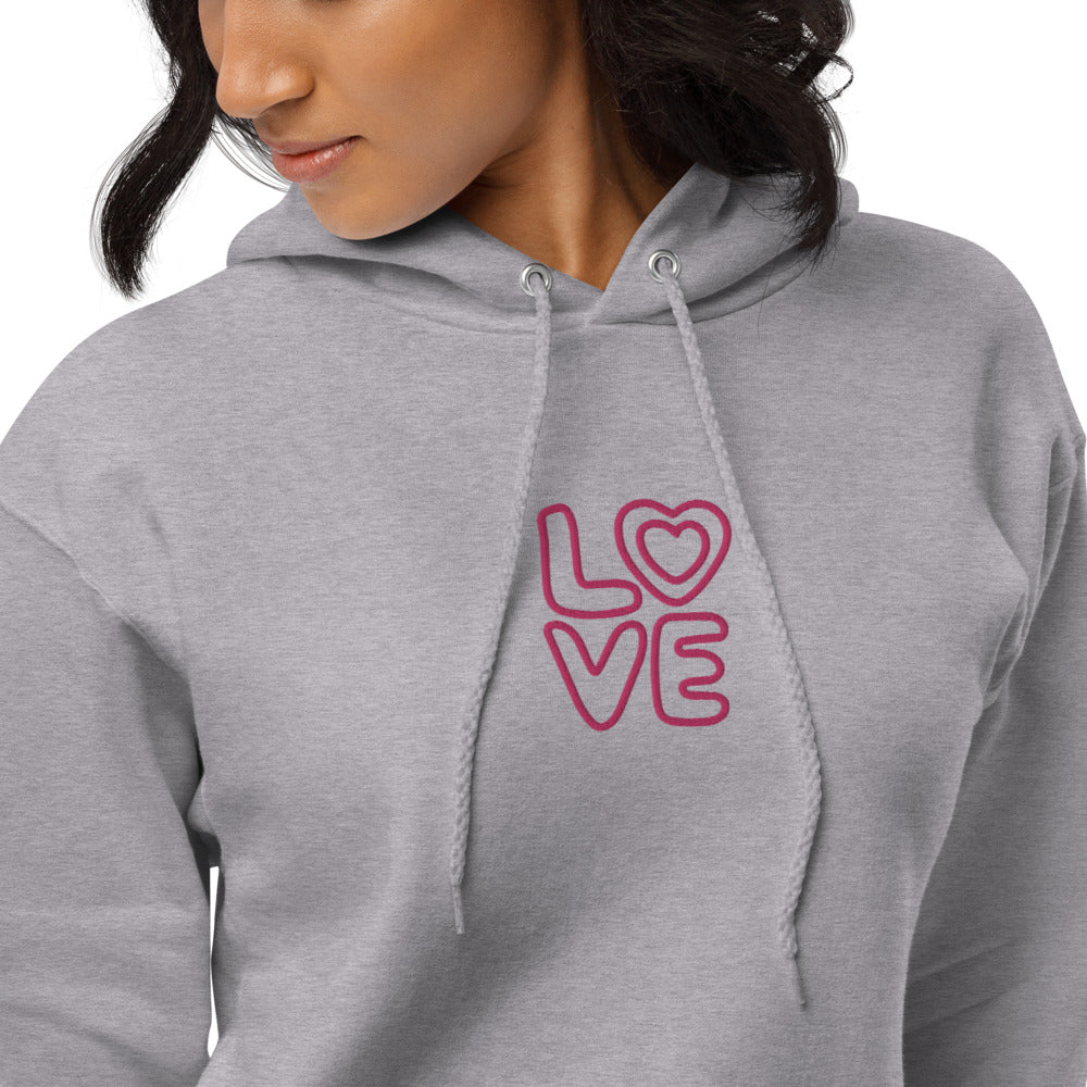 Eco-Conscious Love Embroidered Fleece Hoodie