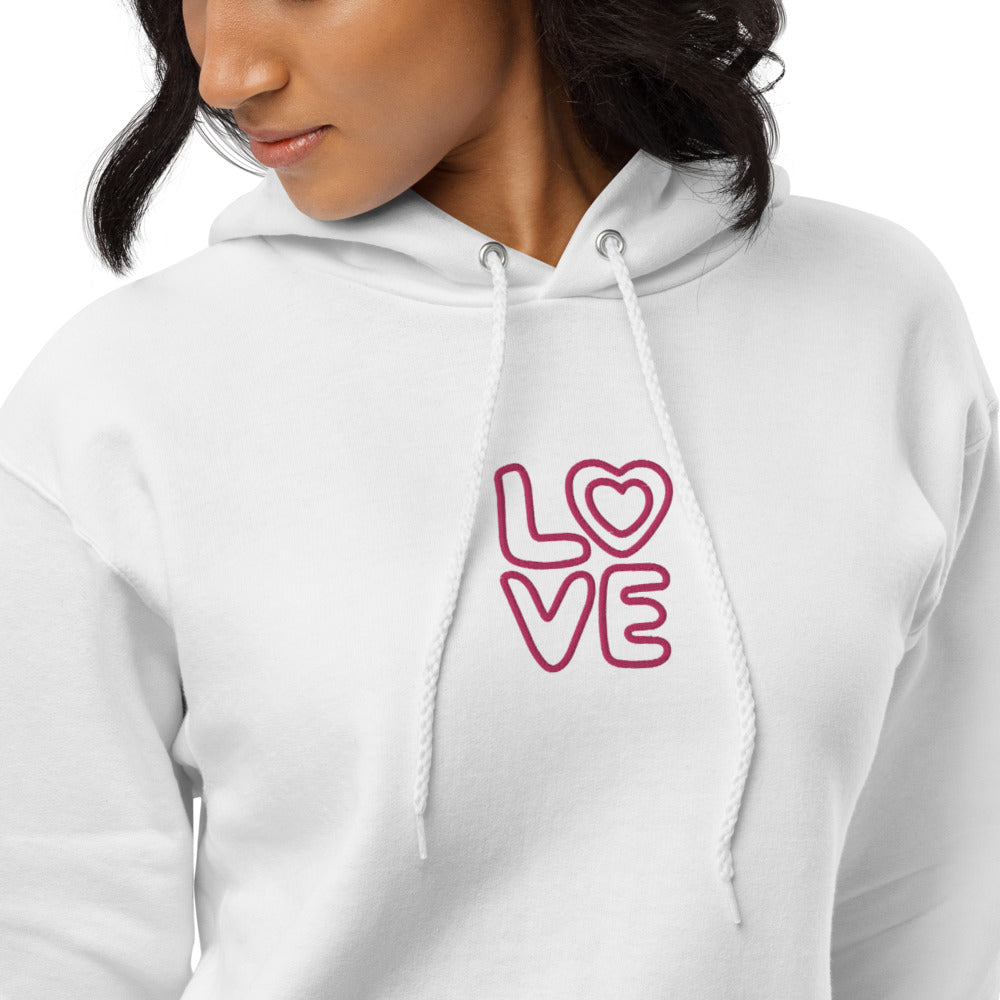 Eco-Conscious Love Embroidered Fleece Hoodie