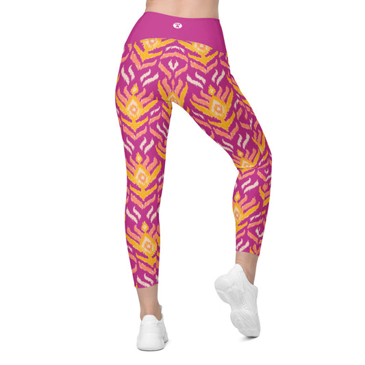Violet Ikat Crossover Leggings With Pockets