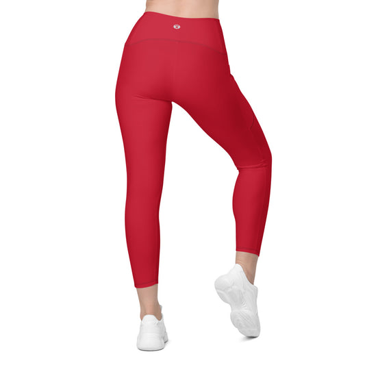 Red Crossover Leggings with Pockets