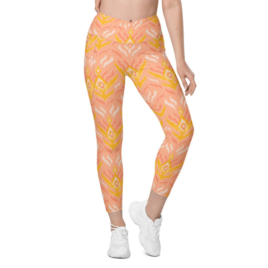 Pink Ikat Crossover Leggings with Pockets