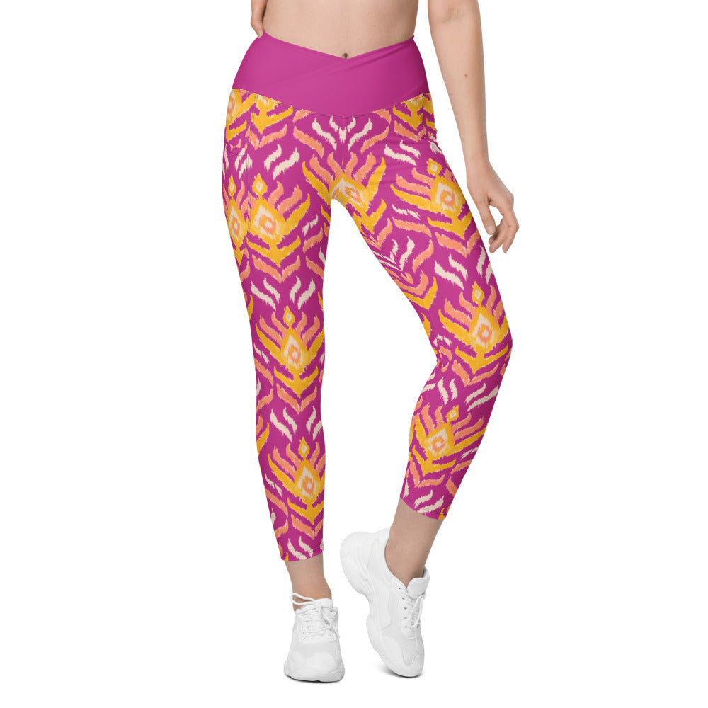 Violet Ikat Crossover Leggings With Pockets
