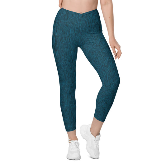 Green Jean Crossover Leggings with Pockets