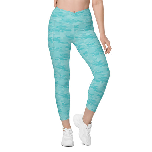 Seafoam Camo Crossover Leggings with Pockets