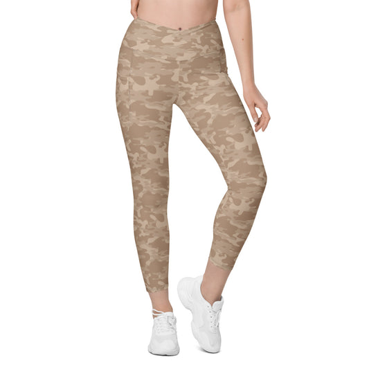 Tan Camo Crossover Leggings with Pockets