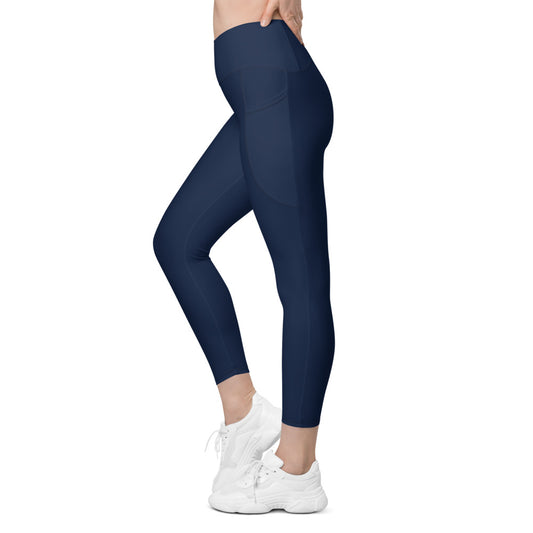 Navy Crossover Leggings with Pockets