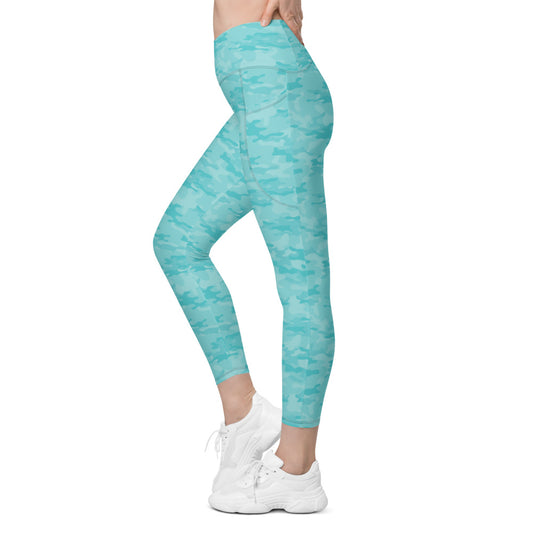 Seafoam Camo Crossover Leggings with Pockets