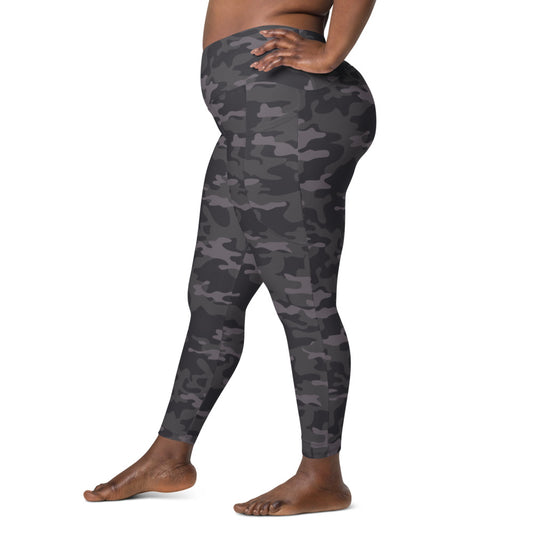 Dark Gray Camo Plus Size Leggings with Pockets
