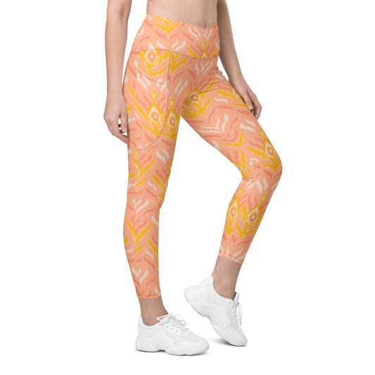 Pink Ikat Crossover Leggings with Pockets