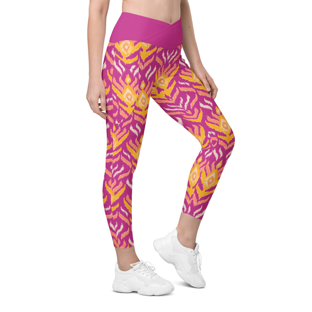 Violet Ikat Crossover Leggings With Pockets