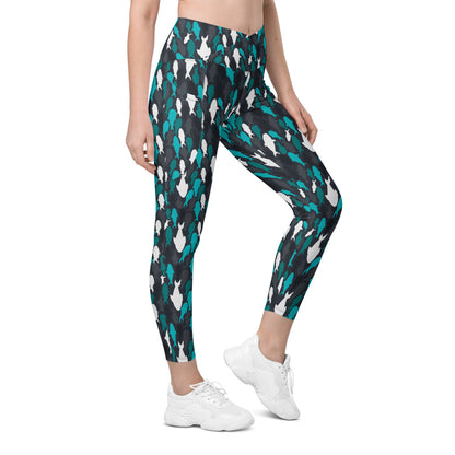 Aqua Marine Crossover Leggings with Pockets