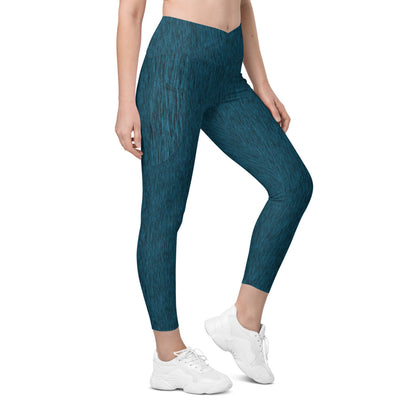 Green Jean Crossover Leggings with Pockets
