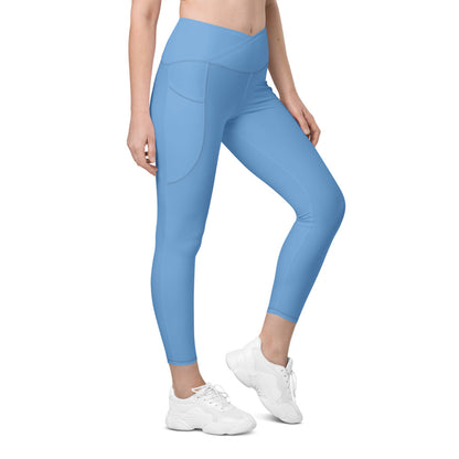Light Blue Crossover Leggings with Pockets