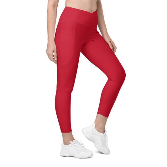 Red Crossover Leggings with Pockets
