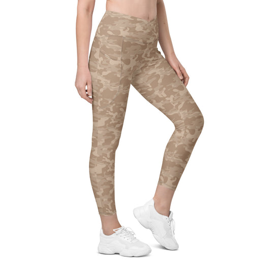 Tan Camo Crossover Leggings with Pockets