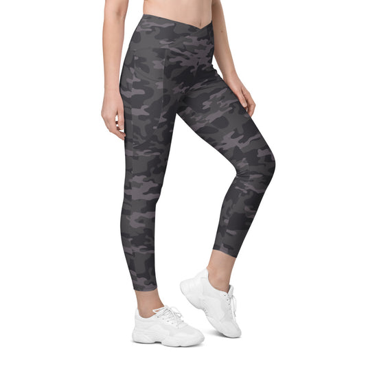 Dark Camo Crossover Leggings with Pockets