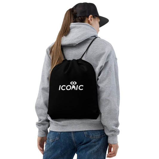 ICONIC Logo Black Drawstring Bag