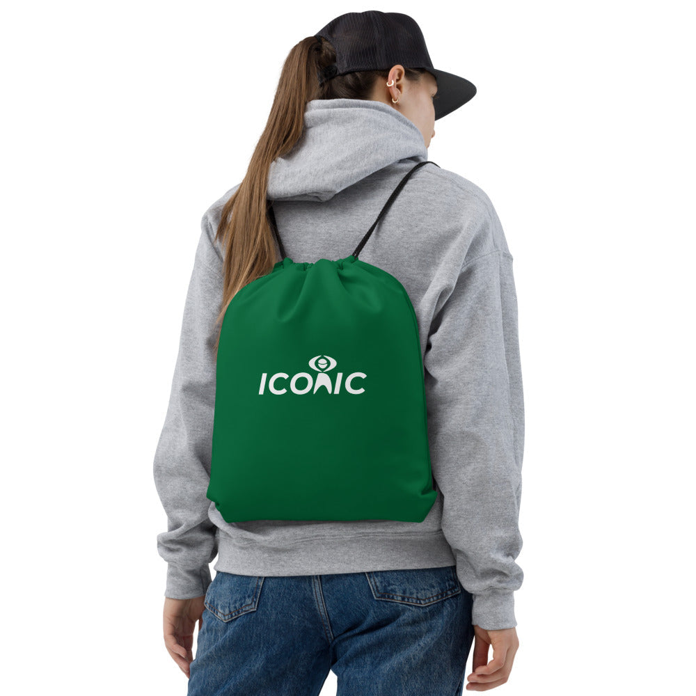 ICONIC Logo Emerald Green Drawstring Bag
