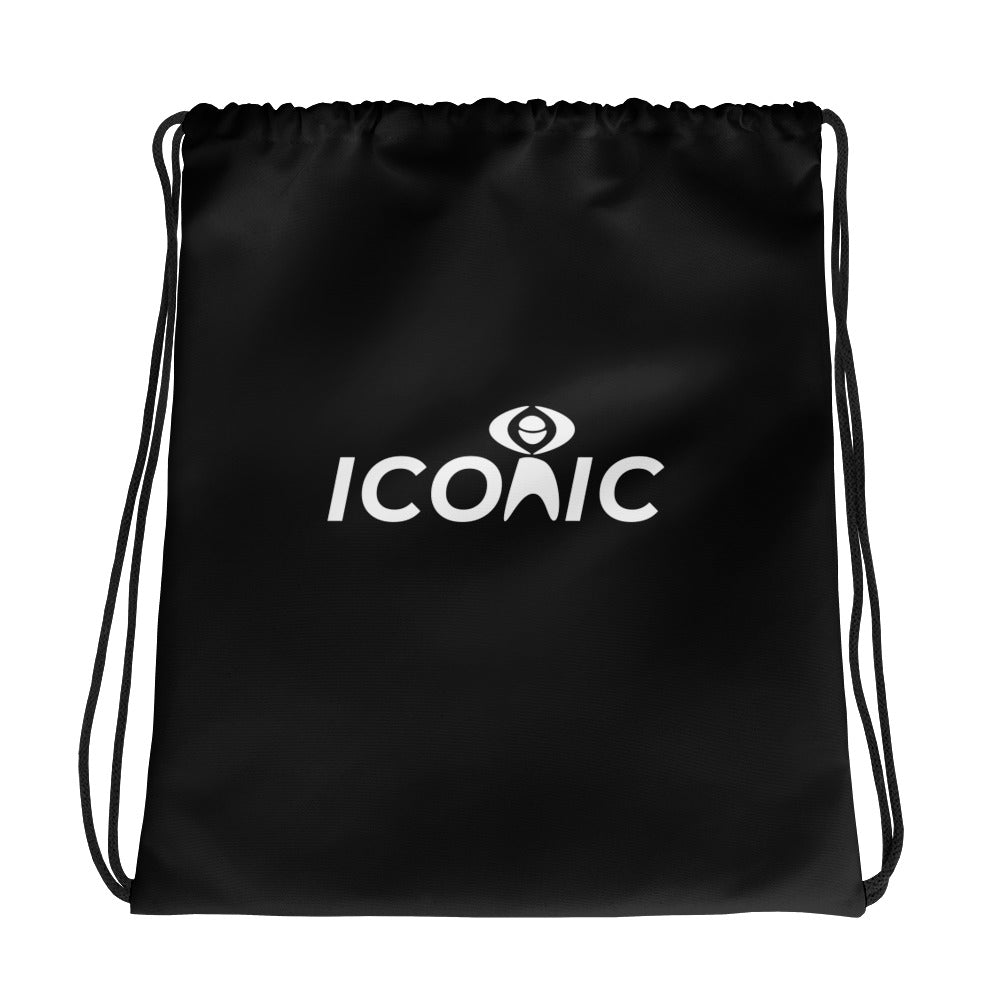 ICONIC Logo Black Drawstring Bag