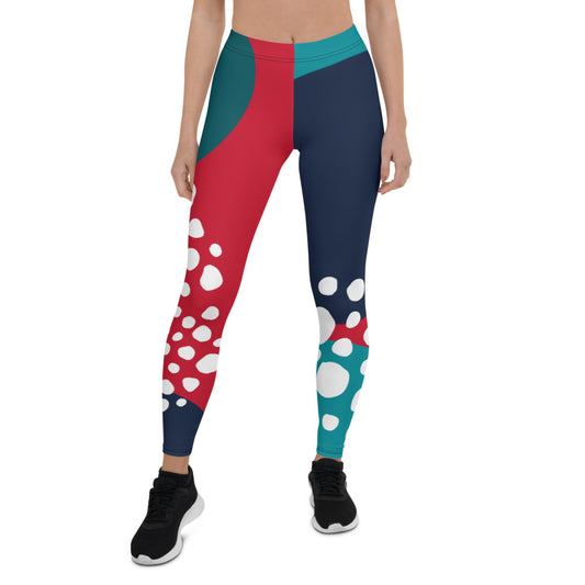 Abstraction Mid-Rise Red Leggings