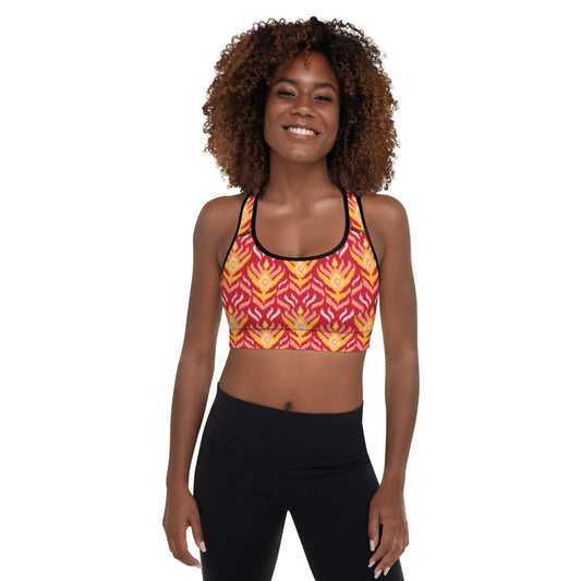 Red Ikat Padded Sports Bra