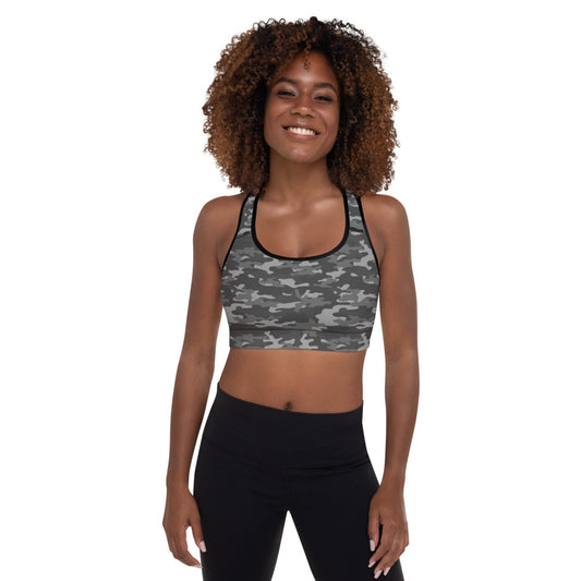 Gray Camo Padded Sports Bra