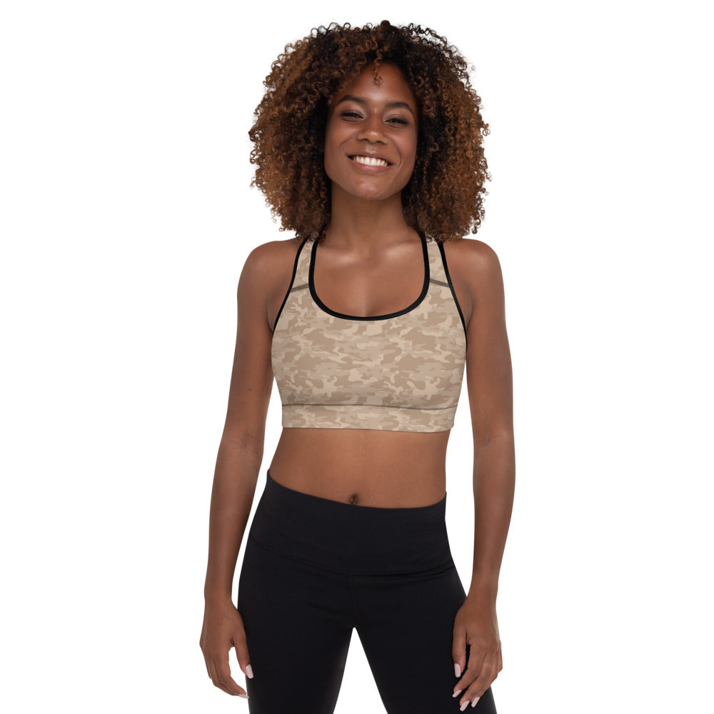 Tan Camo Padded Sports Bra