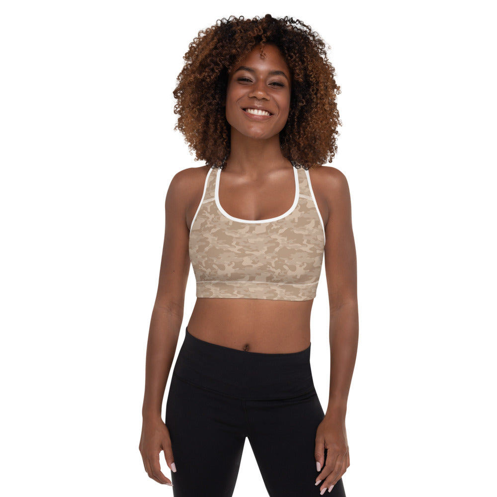 Tan Camo Padded Sports Bra