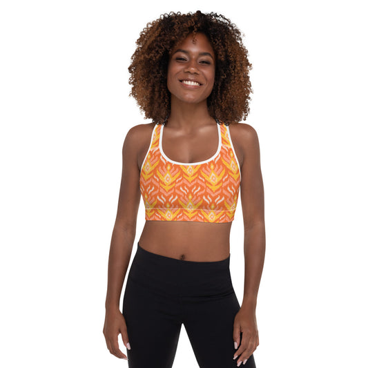 Orange Ikat Padded Sports Bra