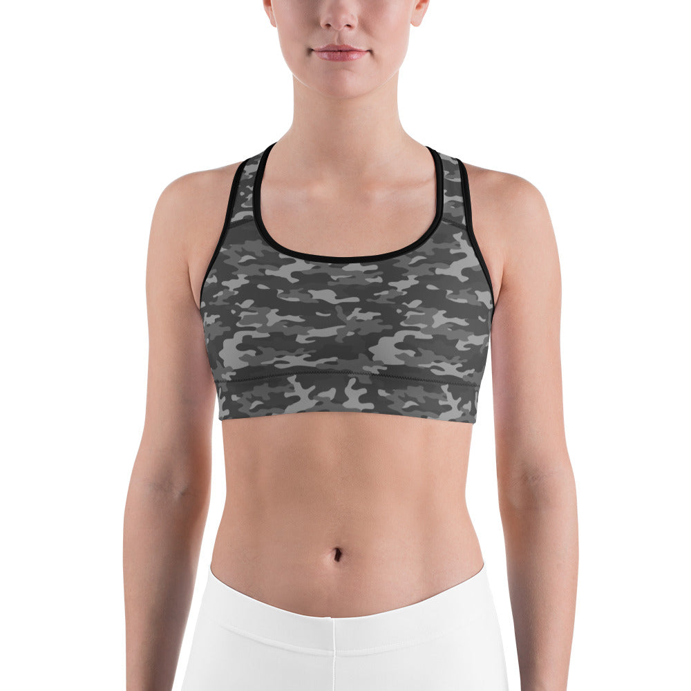 Gray Camo Unpadded Sports Bra