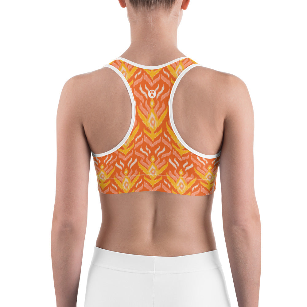 Orange Ikat Unpadded Sports Bra