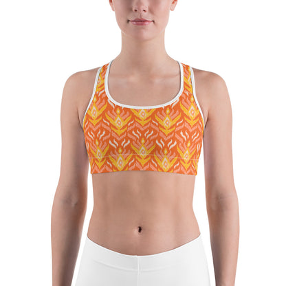 Orange Ikat Unpadded Sports Bra