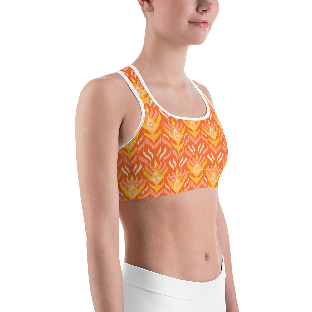 Orange Ikat Unpadded Sports Bra