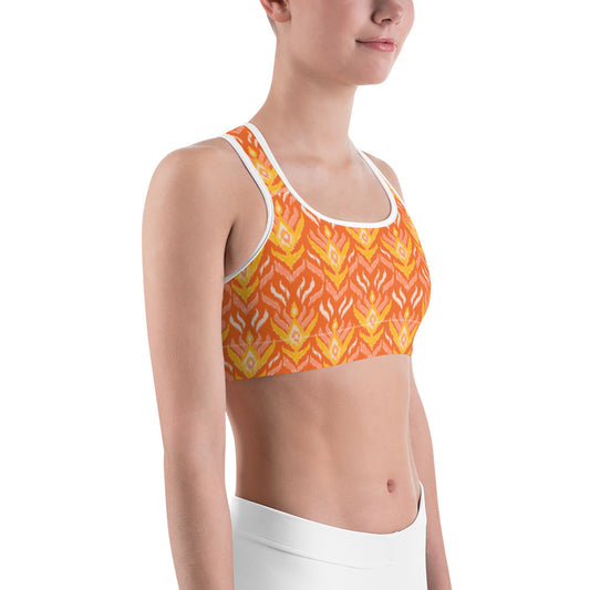 Orange Ikat Unpadded Sports Bra