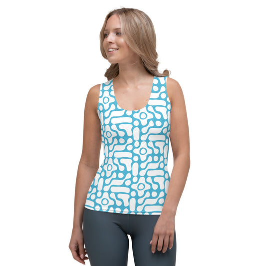 Blue and White Circuit Board Sleeveless Top