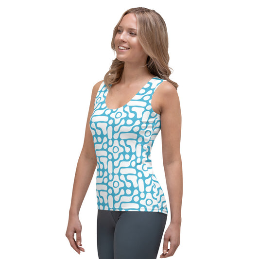 Blue and White Circuit Board Sleeveless Top