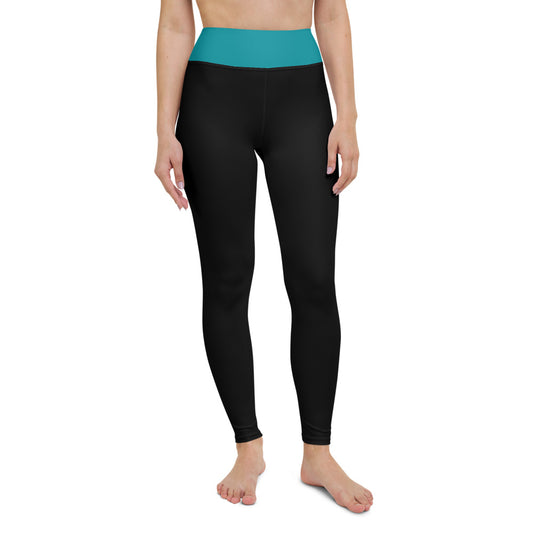 Black with Eastern Blue High-Waist Yoga Leggings
