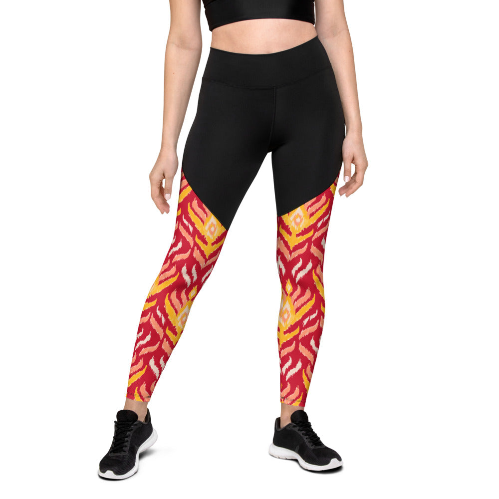 Red Ikat Sports Compression Leggings