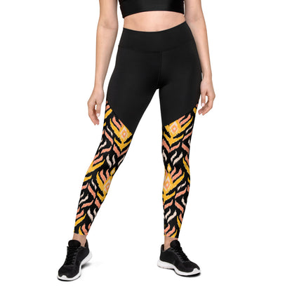 Black Ikat Sports Compression Leggings