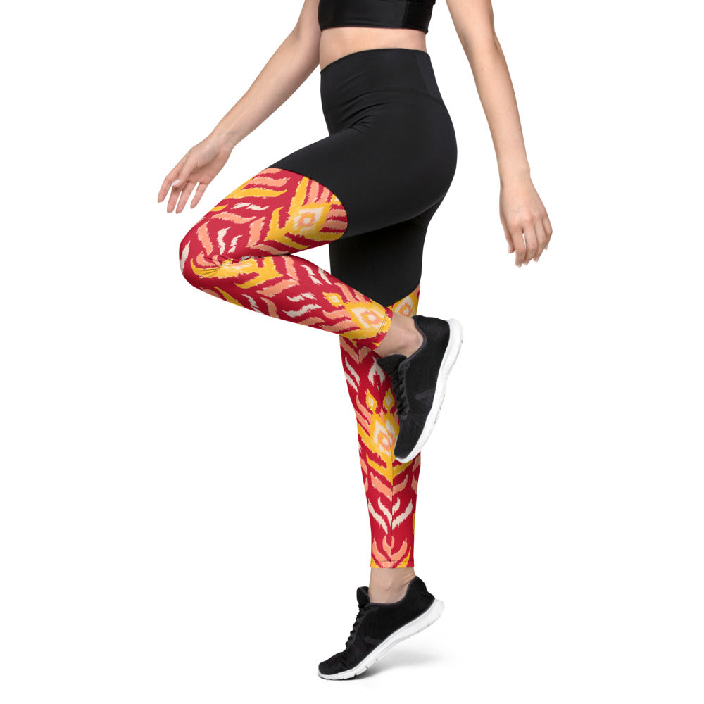 Red Ikat Sports Compression Leggings