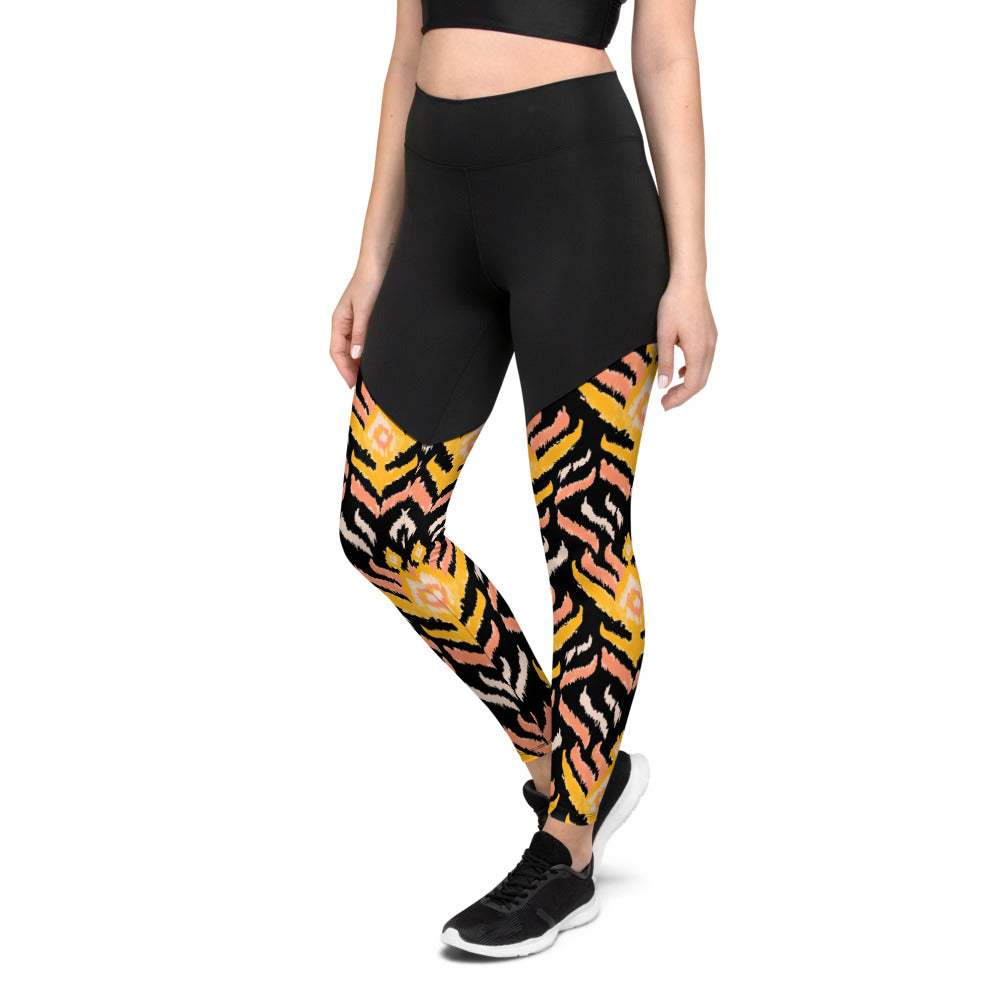 Black Ikat Sports Compression Leggings
