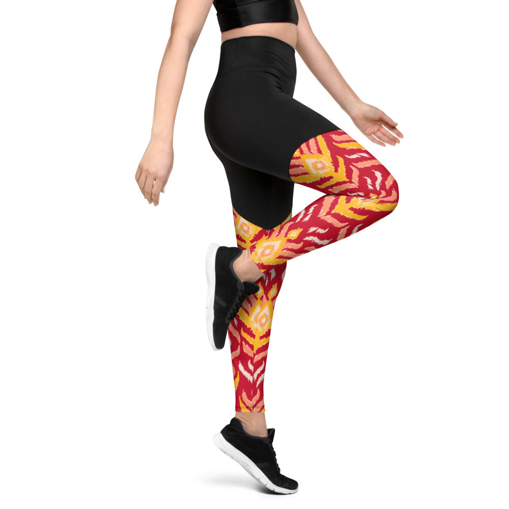 Red Ikat Sports Compression Leggings