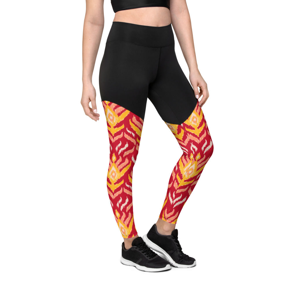 Red Ikat Sports Compression Leggings